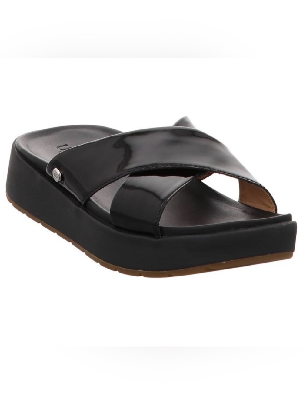 UGG Black Patent Crisscross Platform Sandal